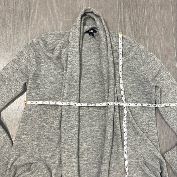 PAIGE Maison Cardigan Grey & Cabernet Stripe Open Front Alpaca Duster Sweater M - Picture 13 of 16